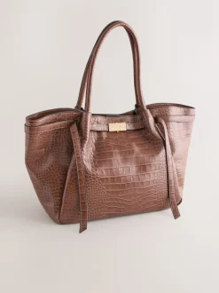 Tan Brown Belted Croc Shoulder Bag