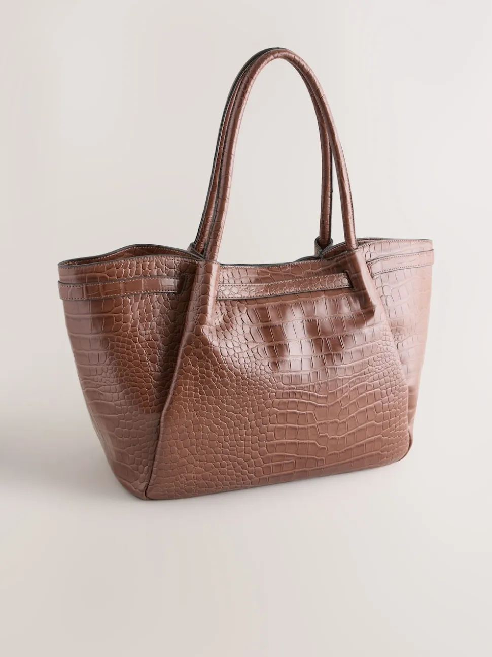 Tan Brown Belted Croc Shoulder Bag