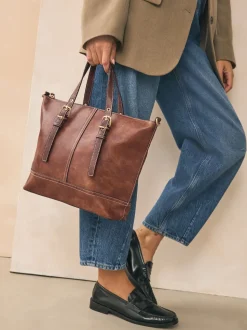 Tan Brown Buckle Hand Held Bag