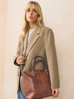 Tan Brown Buckle Hand Held Bag