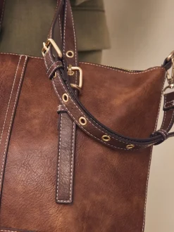 Tan Brown Buckle Hand Held Bag