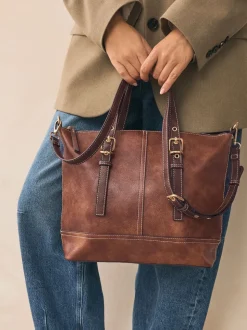 Tan Brown Buckle Hand Held Bag