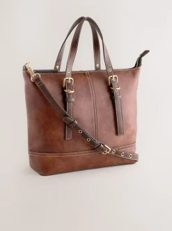 Tan Brown Buckle Hand Held Bag