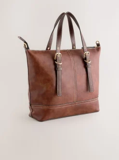 Tan Brown Buckle Hand Held Bag