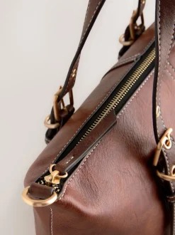 Tan Brown Buckle Hand Held Bag