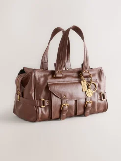 Tan Brown Charm Buckle Hand Held Bag
