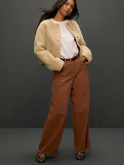 Tan Brown Cord Wide Leg Trousers