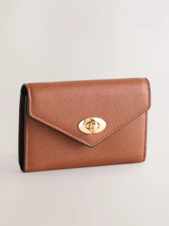 Tan Brown Envelope Lock Purse