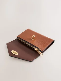 Tan Brown Envelope Lock Purse