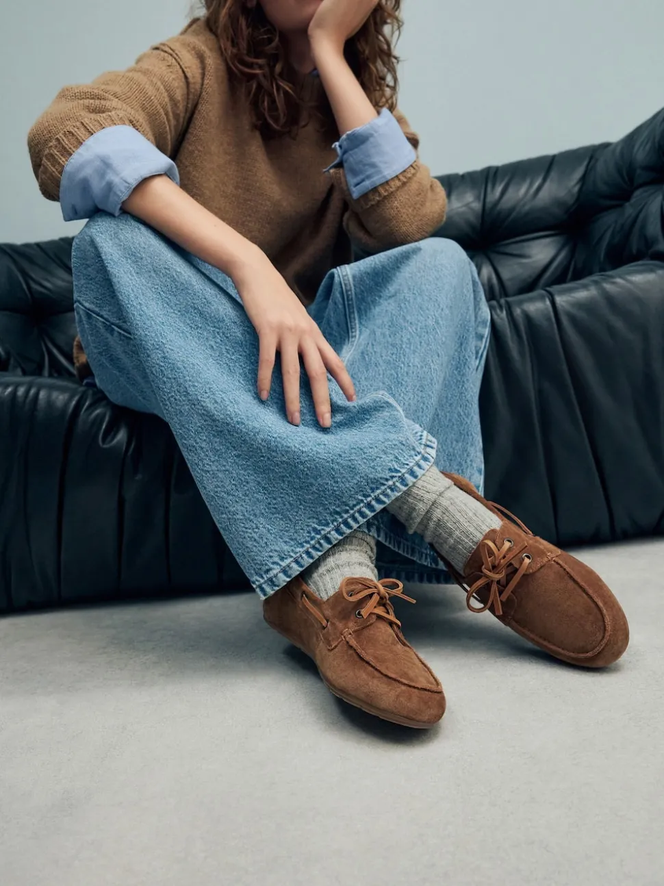 Tan Brown Extra Wide Fit Leather Round Toe Boat Shoes
