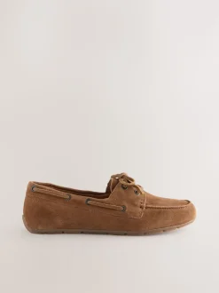 Tan Brown Extra Wide Fit Leather Round Toe Boat Shoes