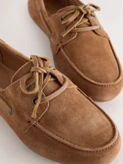 Tan Brown Extra Wide Fit Leather Round Toe Boat Shoes
