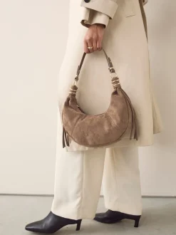 Tan Brown Faux Suede Sling Shoulder Bag