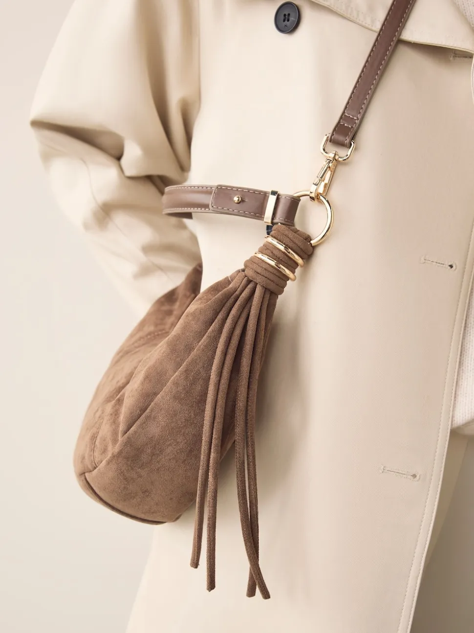 Tan Brown Faux Suede Sling Shoulder Bag