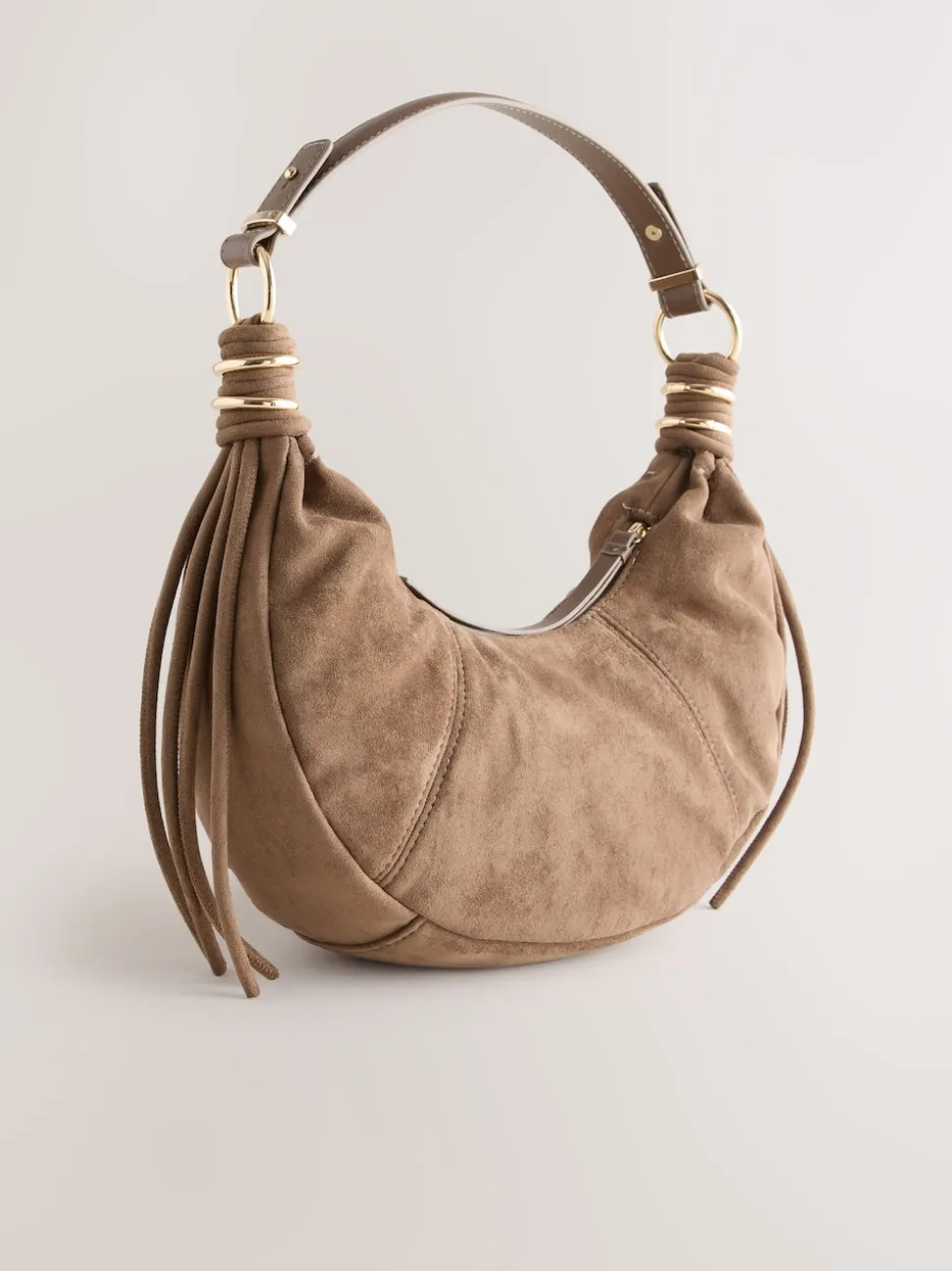 Tan Brown Faux Suede Sling Shoulder Bag