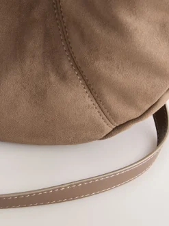 Tan Brown Faux Suede Sling Shoulder Bag