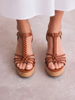 Tan Brown Forever Comfort® Plaited Strappy Wedge Heels