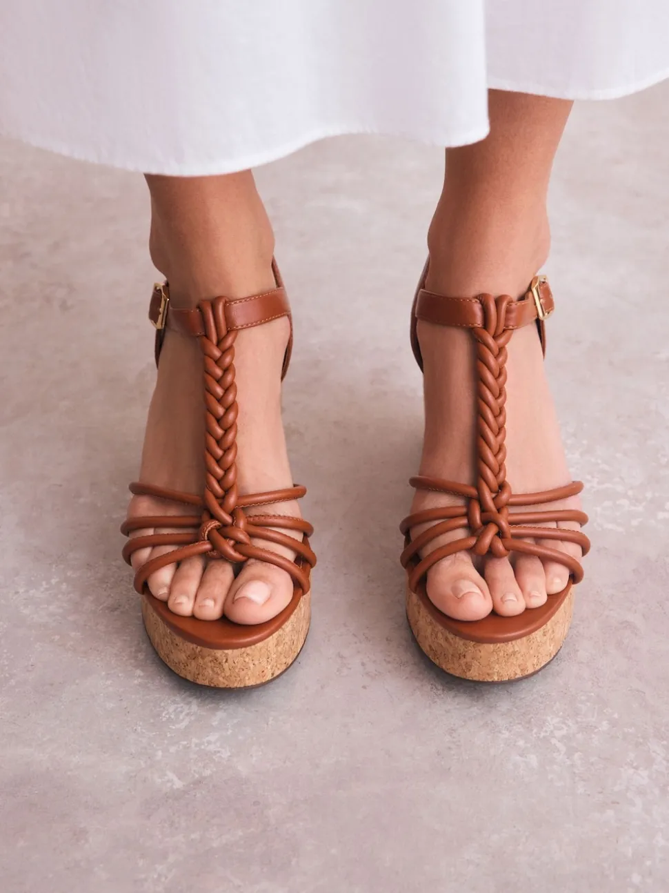 Tan Brown Forever Comfort® Plaited Strappy Wedge Heels