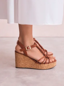 Tan Brown Forever Comfort® Plaited Strappy Wedge Heels