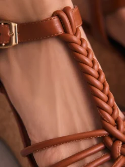 Tan Brown Forever Comfort® Plaited Strappy Wedge Heels