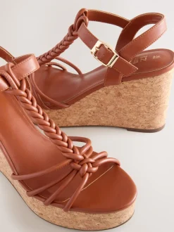 Tan Brown Forever Comfort® Plaited Strappy Wedge Heels