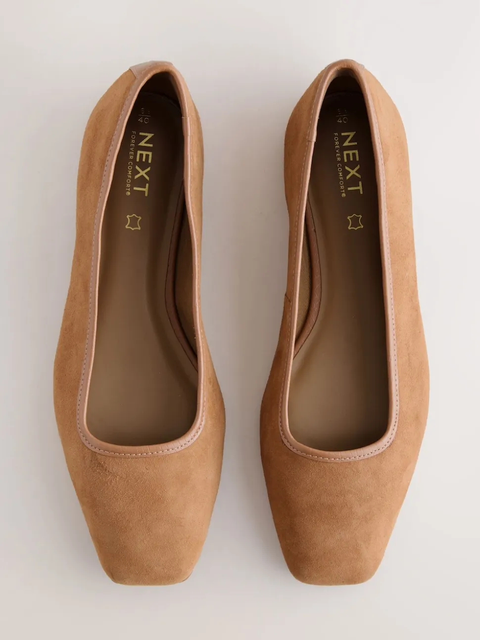 Tan Brown Forever Comfort® Leather Square Toe Ballerina Shoes