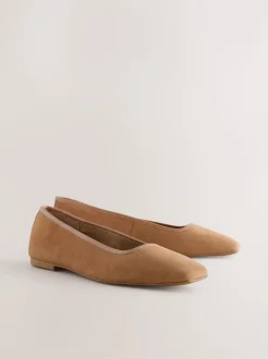 Tan Brown Forever Comfort® Leather Square Toe Ballerina Shoes