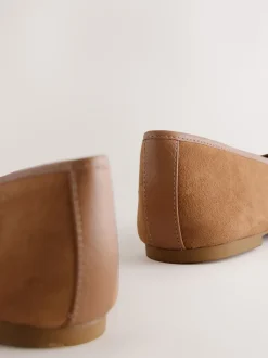 Tan Brown Forever Comfort® Leather Square Toe Ballerina Shoes