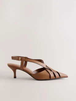 Tan Brown Forever Comfort® Leather Weave Point Toe Slingback Heels