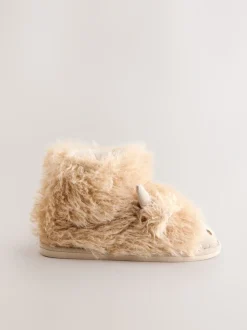 Tan Brown Hamish Cow Faux Fur Boot Slippers