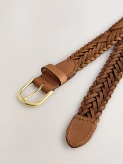 Tan Brown Hand Plaited Leather Belt