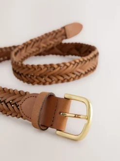 Tan Brown Hand Plaited Leather Belt