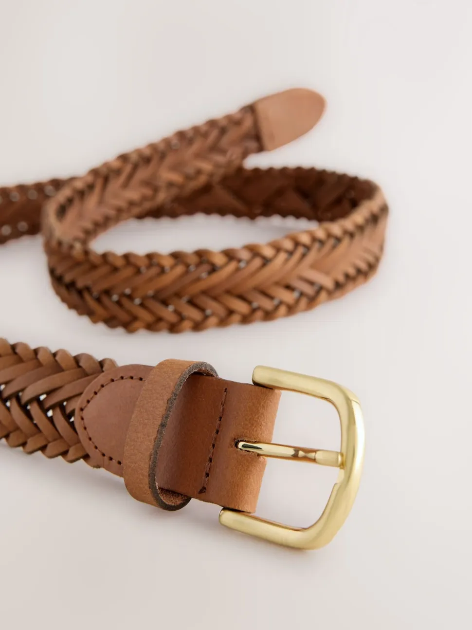 Tan Brown Hand Plaited Leather Belt