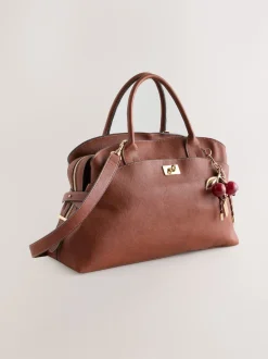 Tan Brown Large Tote Bag with Charms