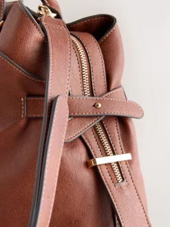 Tan Brown Large Tote Bag with Charms