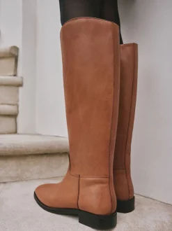 Tan Brown Leather Extra Wide Fit Forever Comfort® Flat Riding Boots