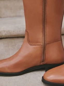 Tan Brown Leather Extra Wide Fit Forever Comfort® Flat Riding Boots