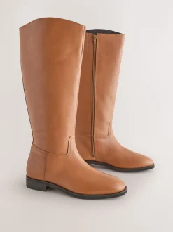 Tan Brown Leather Extra Wide Fit Forever Comfort® Flat Riding Boots