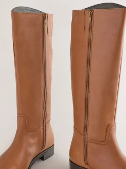 Tan Brown Leather Extra Wide Fit Forever Comfort® Flat Riding Boots