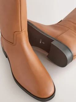 Tan Brown Leather Extra Wide Fit Forever Comfort® Flat Riding Boots