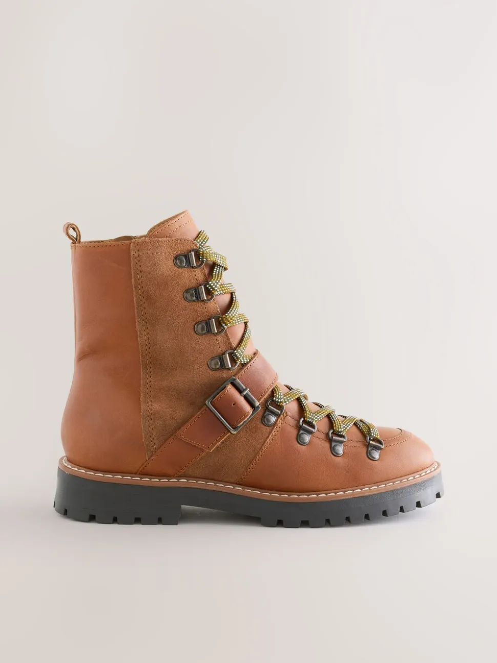 Tan Brown Leather Forever Comfort® Buckle Trim Lace Up Boots