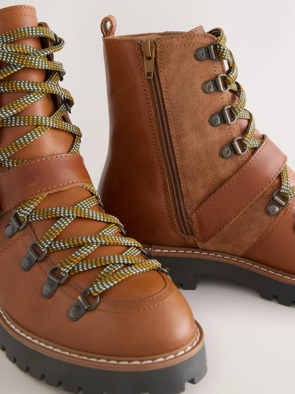 Tan Brown Leather Forever Comfort® Buckle Trim Lace Up Boots