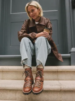 Tan Brown Leather Forever Comfort® Buckle Trim Lace Up Boots