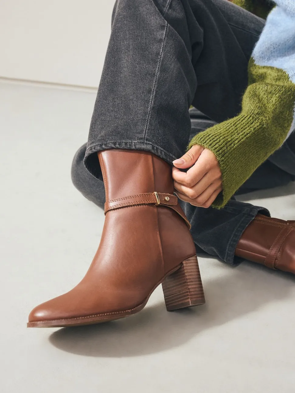 Tan Brown Leather Forever Comfort® Hardware Trim Ankle Boots