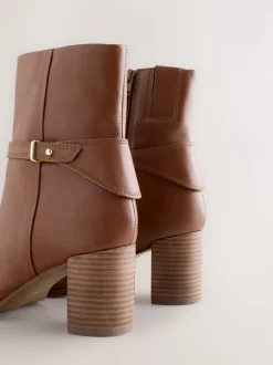 Tan Brown Leather Forever Comfort® Hardware Trim Ankle Boots