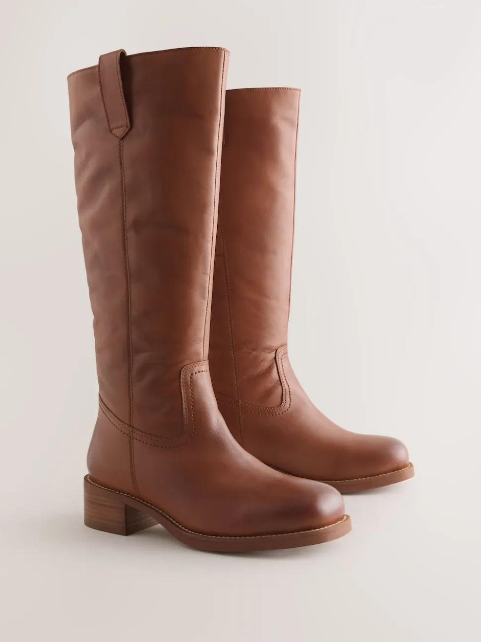Tan Brown Leather Forever Comfort® Knee High Pull On Boots