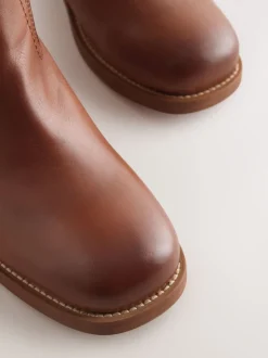 Tan Brown Leather Forever Comfort® Knee High Pull On Boots