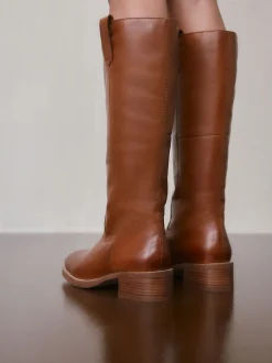 Tan Brown Leather Forever Comfort® Knee High Pull On Boots