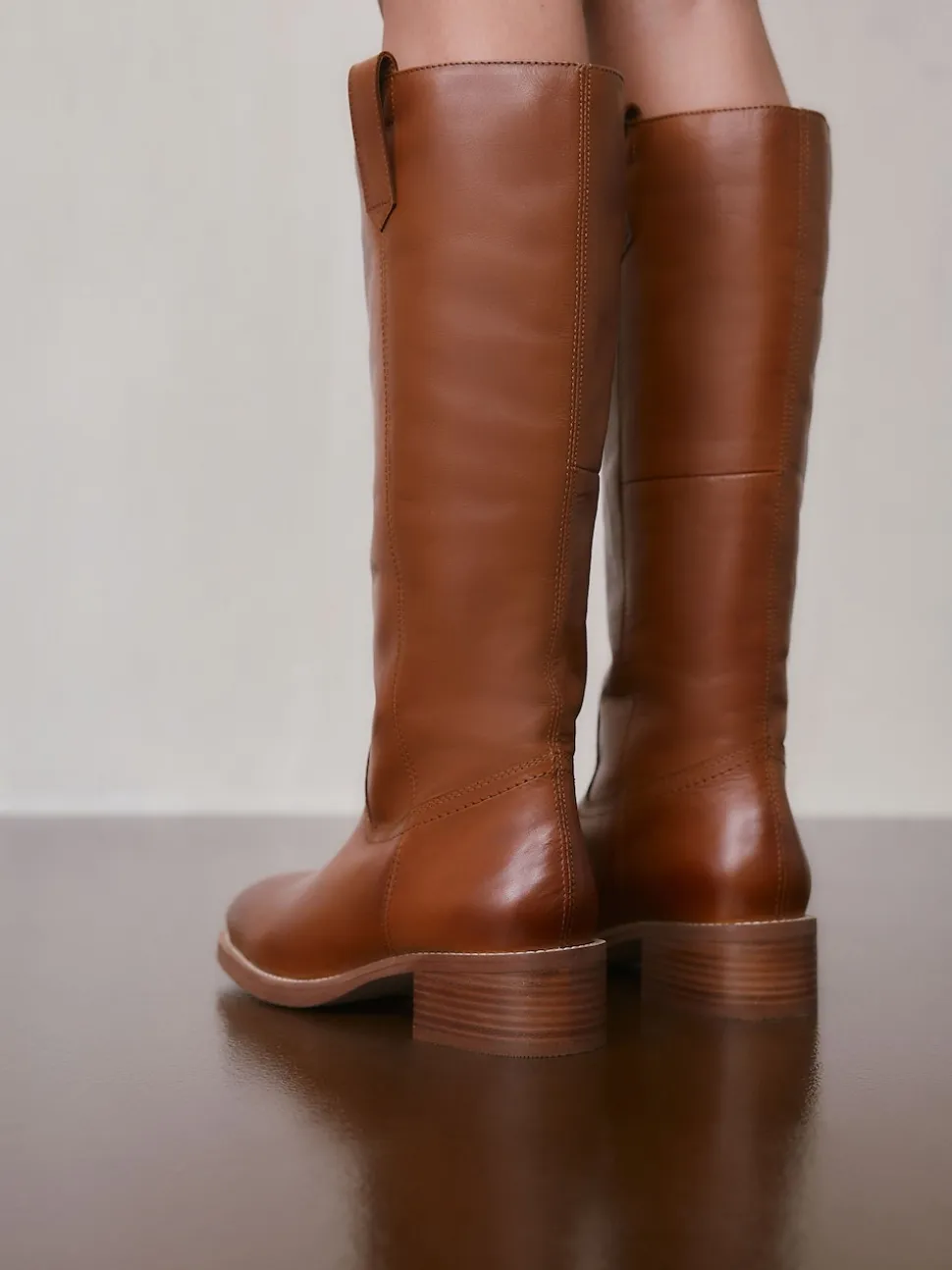Tan Brown Leather Forever Comfort® Knee High Pull On Boots