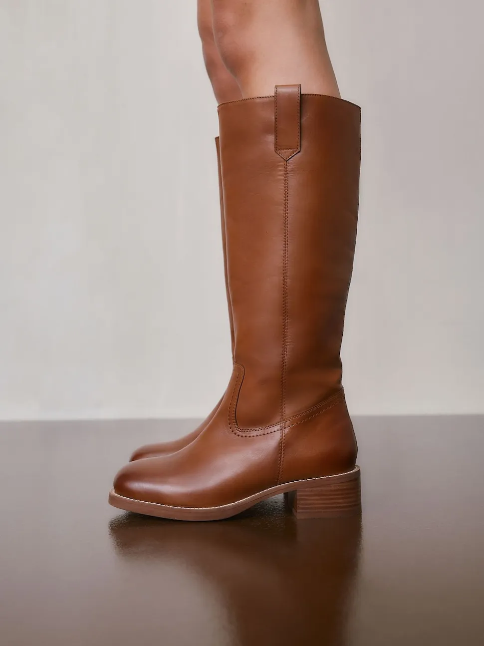 Tan Brown Leather Forever Comfort® Knee High Pull On Boots